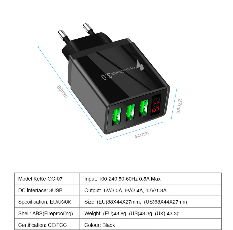 2 PACK PBG 3 Port Wall Charger with LED Voltage Display Charge 3