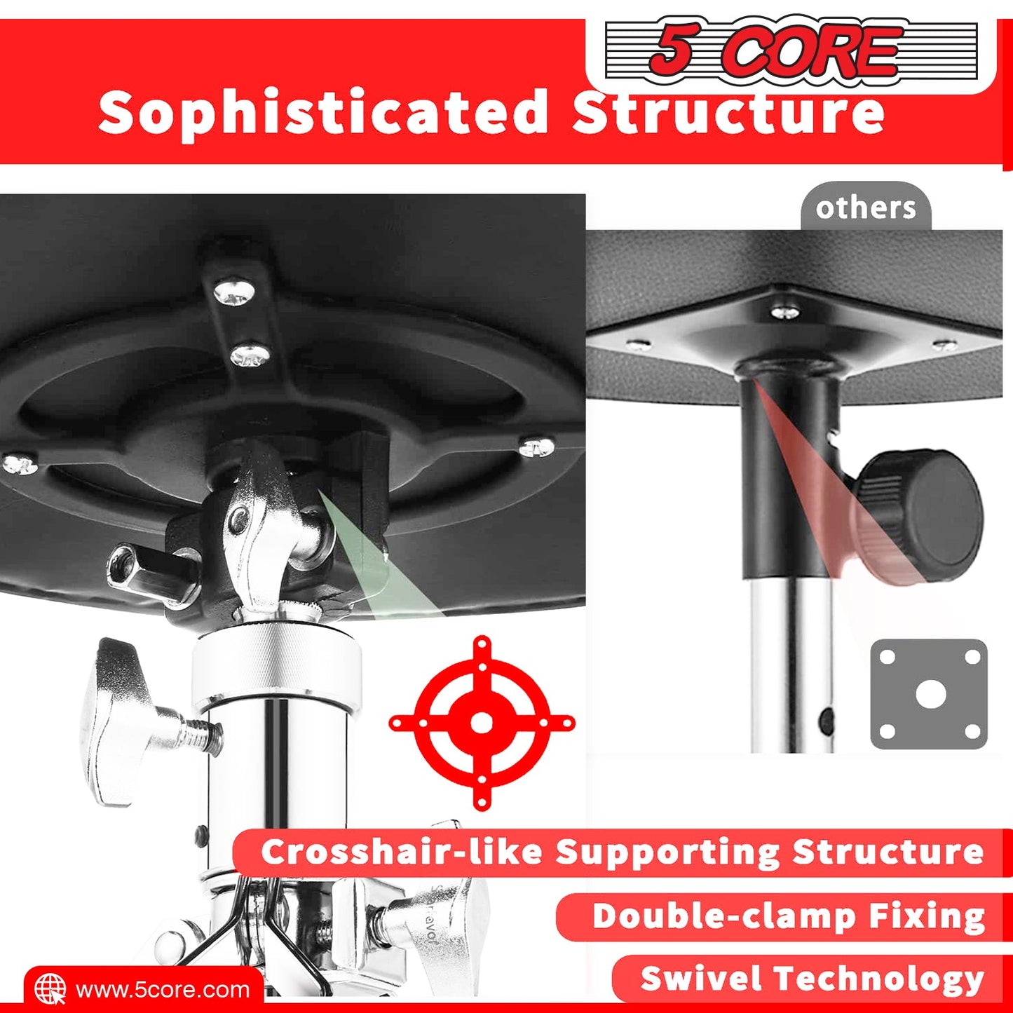 5 Core Saddle Drum Throne Height Adjustable Padded Seat Drum Stool,