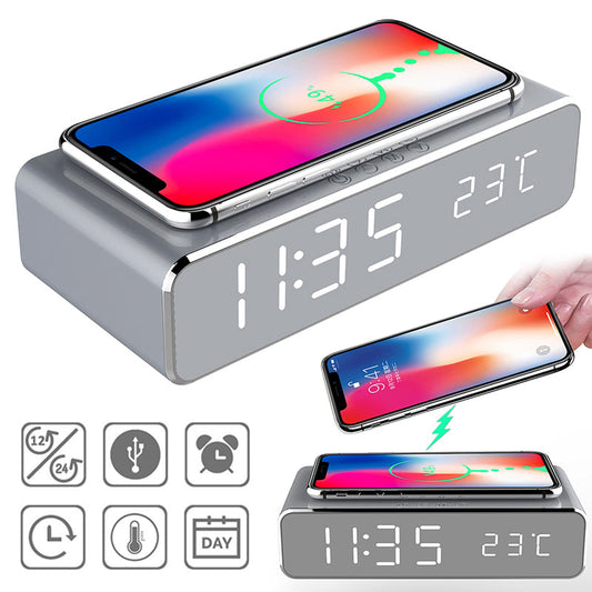 LED Electric Alarm Clock With Wireless Charger