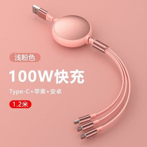 6A 100W 3in1 2in1 Fast USB Cable for Huawei/Honor Retractable Portable