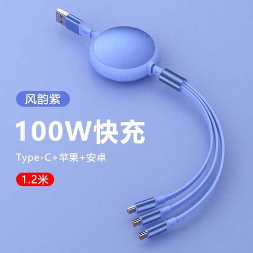 6A 100W 3in1 2in1 Fast USB Cable for Huawei/Honor Retractable Portable