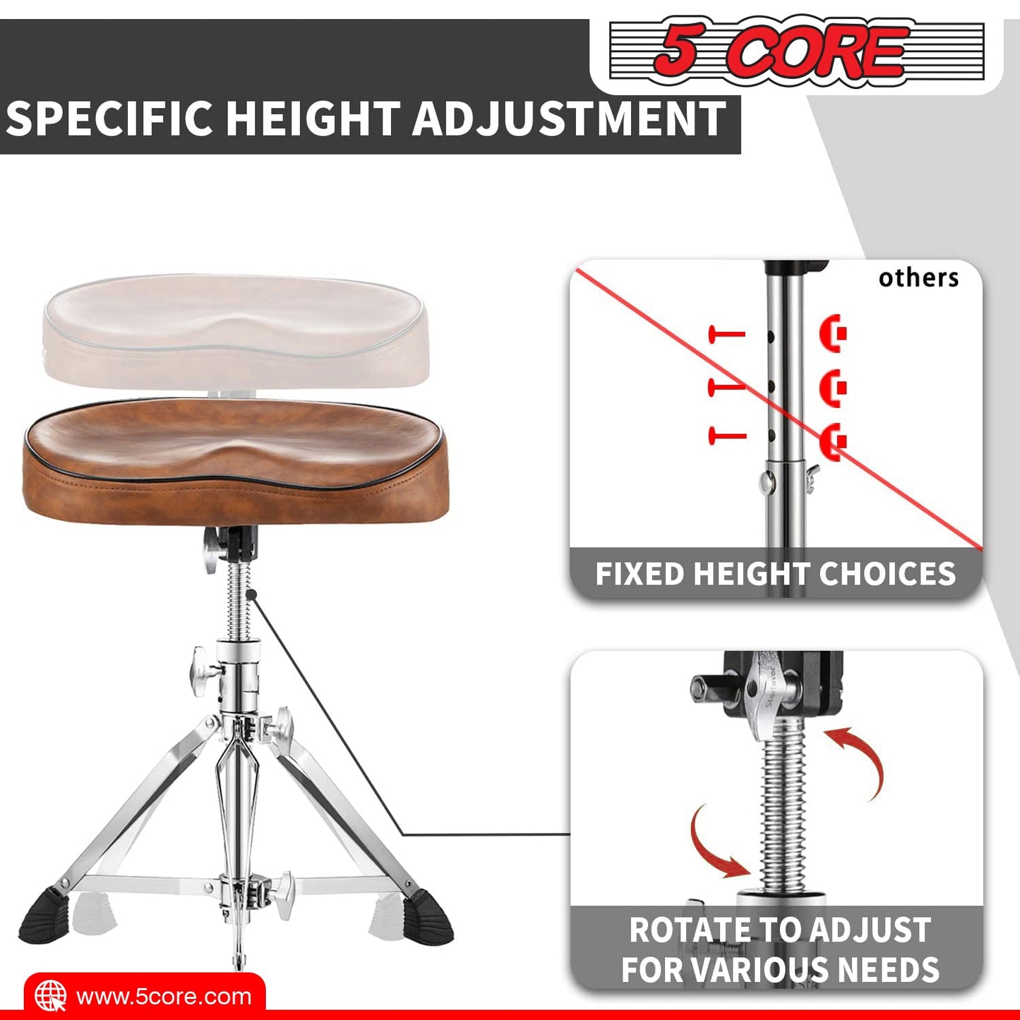 5 Core Saddle Drum Throne Height Adjustable Padded Seat Drum Stool,