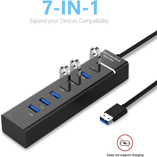 7 Port USB 3.0 Hub USB Splitter with 30/120cm Long Cable Multi USB