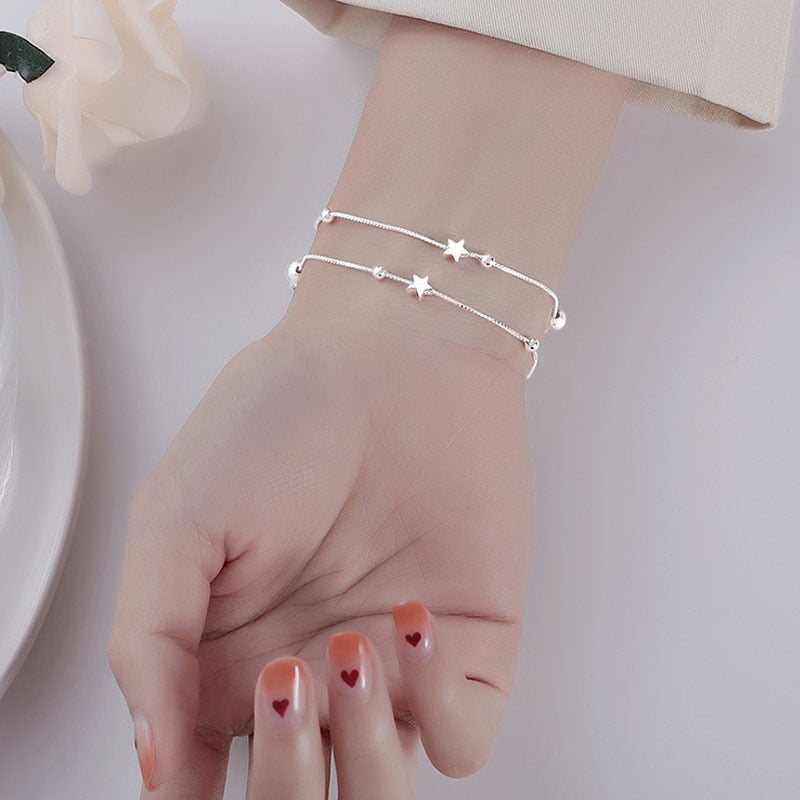 925 Sterling Silver Beautiful Stars Bracelets For Women Korean Fashion