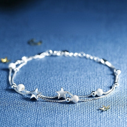 925 Sterling Silver Beautiful Stars Bracelets For Women Korean Fashion