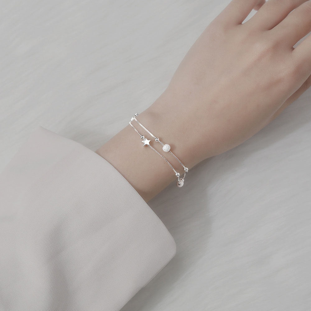 925 Sterling Silver Beautiful Stars Bracelets For Women Korean Fashion