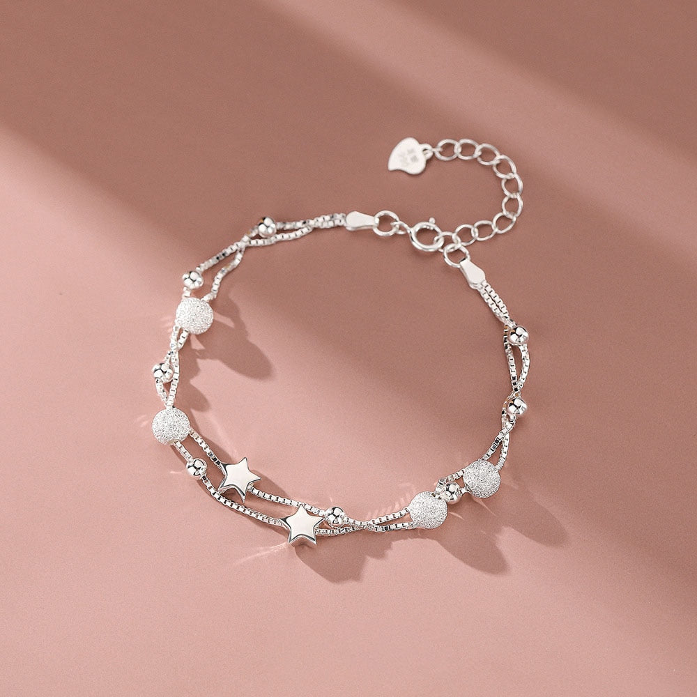 925 Sterling Silver Beautiful Stars Bracelets For Women Korean Fashion