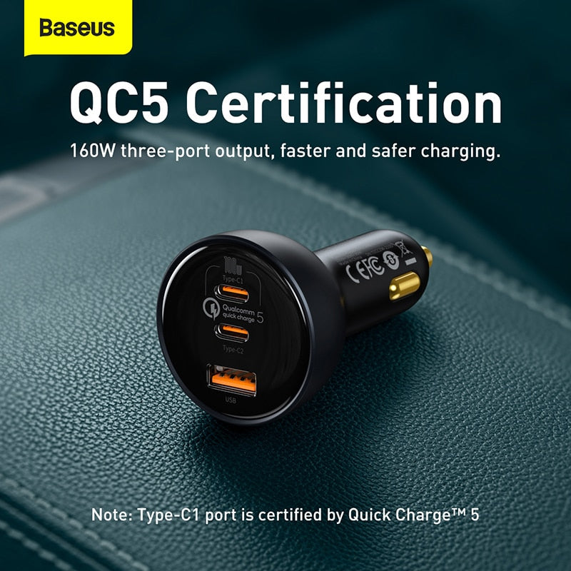 Baseus 160W Car Charger QC 5.0 Fast Charging For iPhone 13 12 Pro
