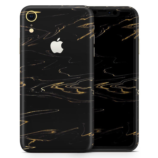 Black & Gold Marble Swirl V10 - Skin-Kit for the Apple iPhone XR, XS