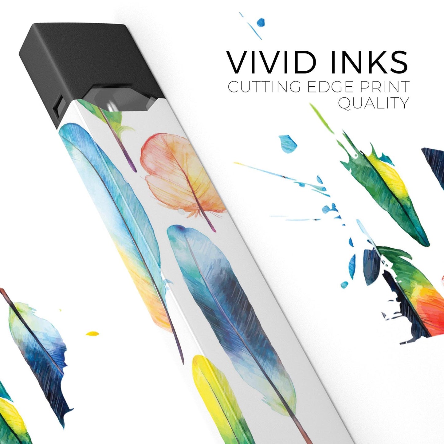 Bright Water Color Painted Feather - Premium Decal Protective