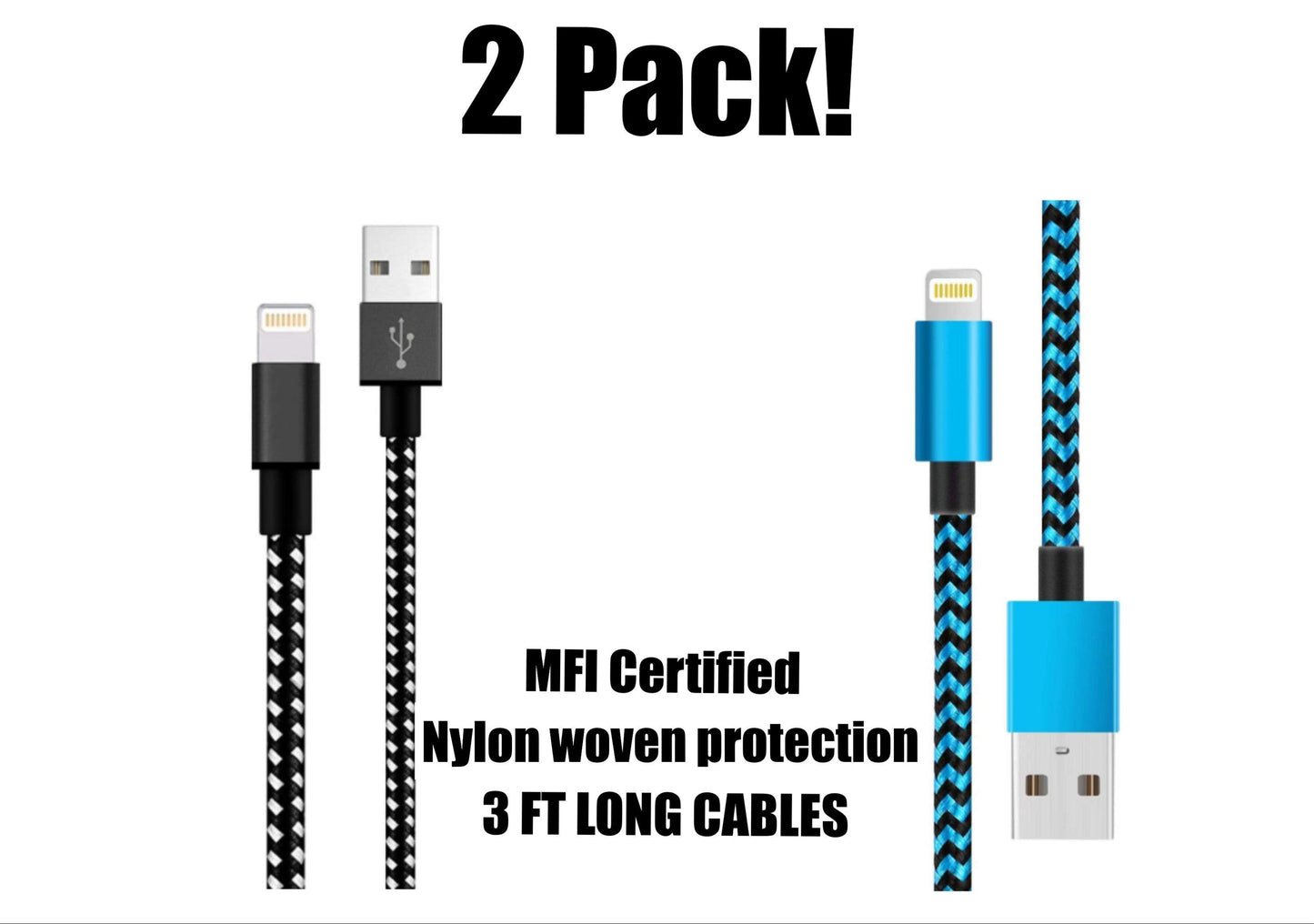 2-Pack iPhone Charger Nylon Braided Fast Charging(3 Ft)