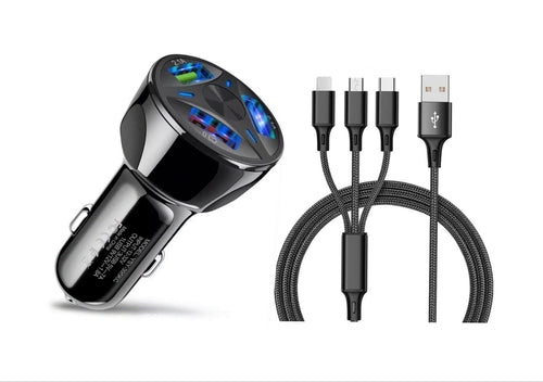 PBG 3 Port Fast LED Car Charger + 3 in 1 Cable Combo