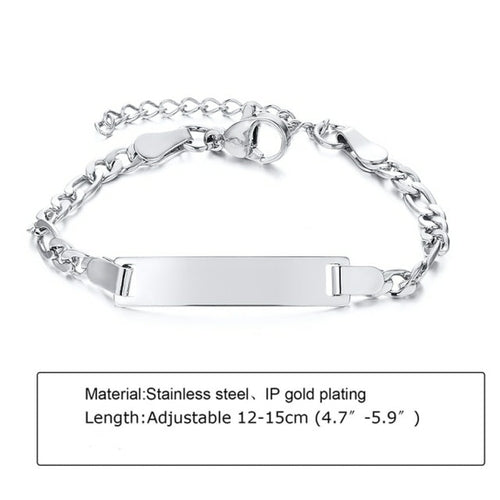 Custom Personalized Name Baby ID Bracelet, Stainless Steel Curb Chain