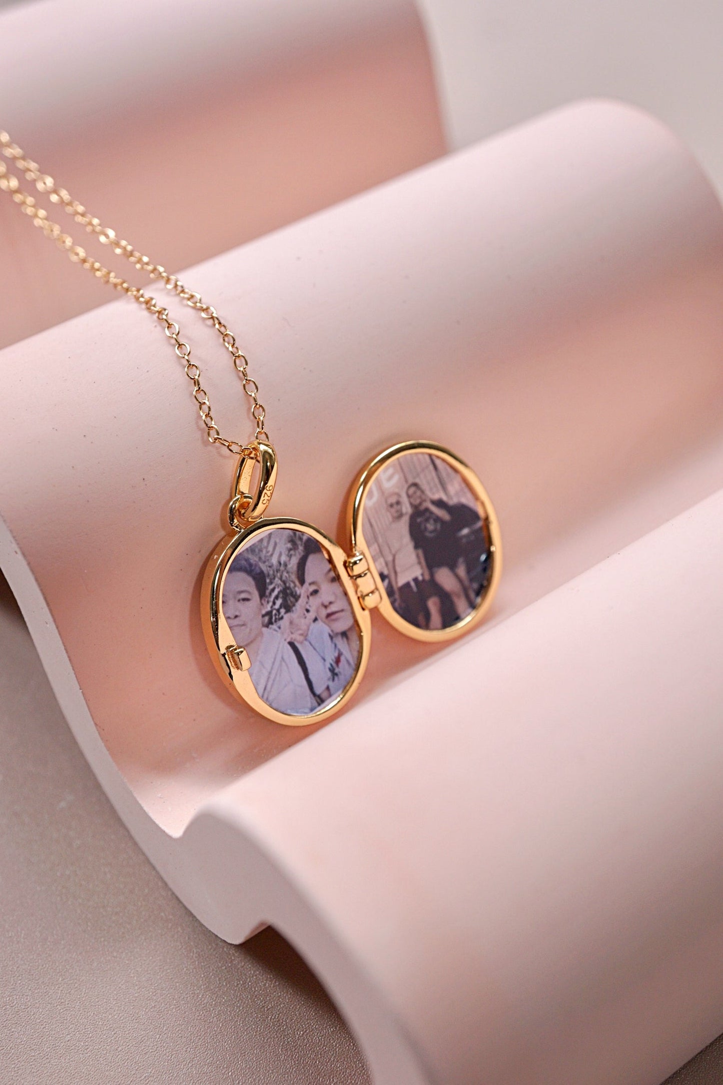 Gold CZ Oval Locket Necklace