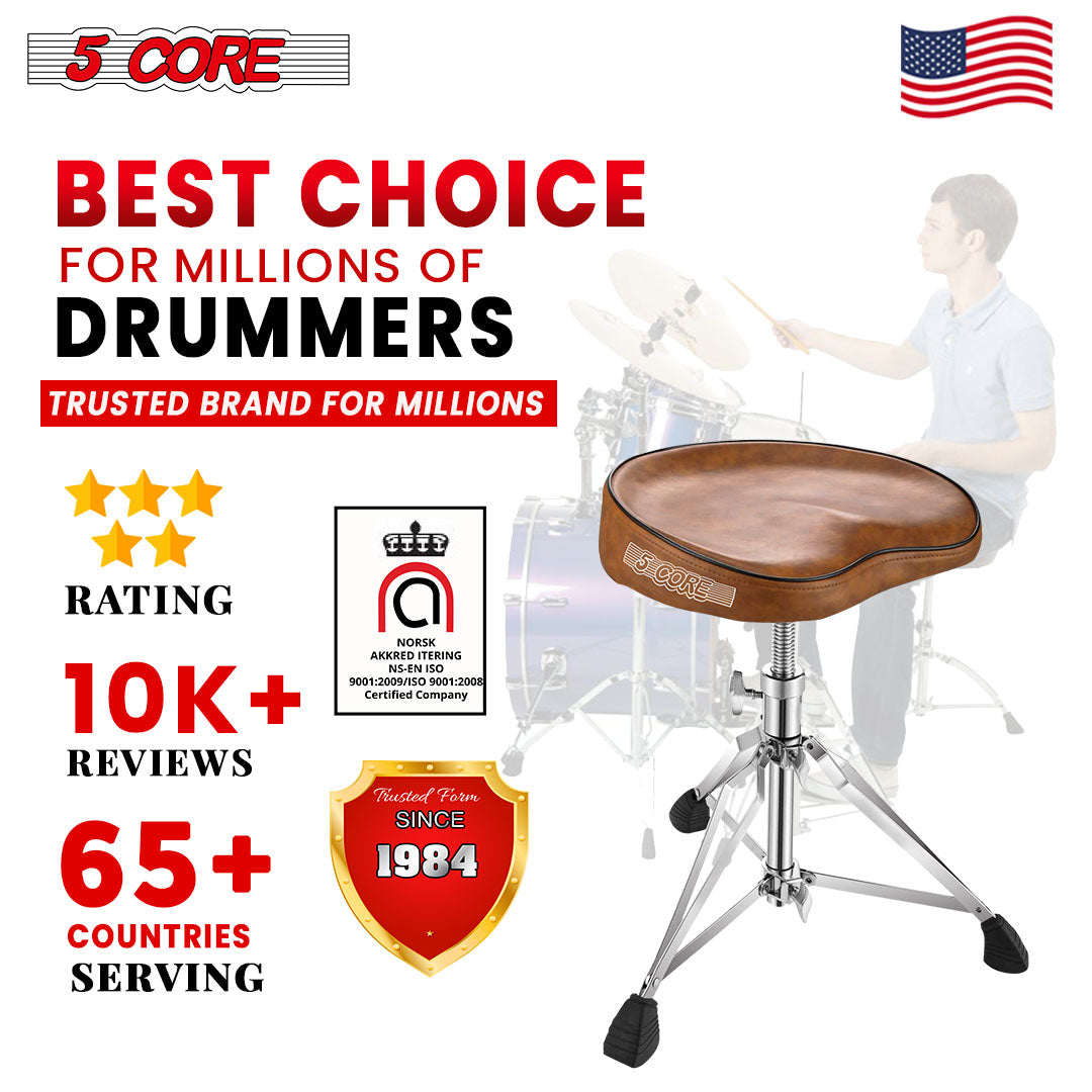 5 Core Saddle Drum Throne Height Adjustable Padded Seat Drum Stool,