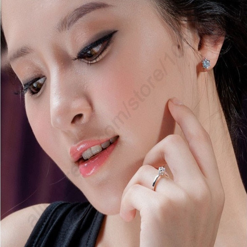 Elegant Classic Real 925 Sterling Silver Finger Rings Jewelry Crystal