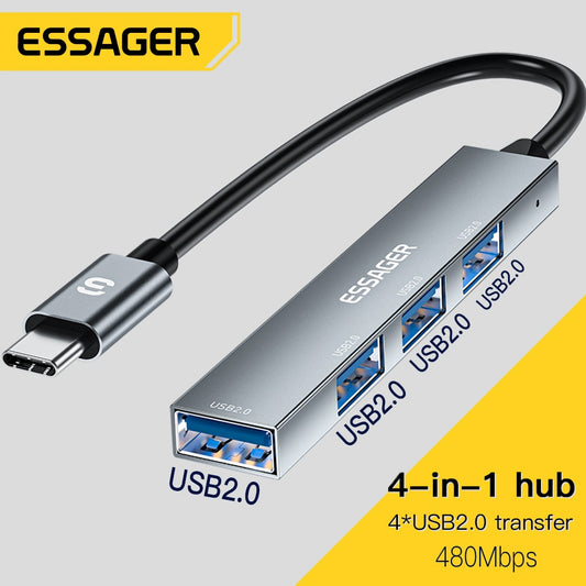 Essager 4 In 1 Usb C Cable Hub Usb 2.0 High Speed Splitter Type C Hub