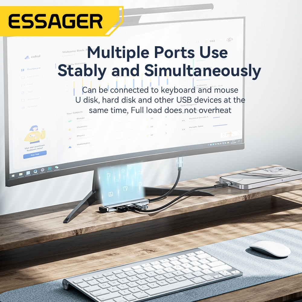 Essager 4 In 1 Usb C Cable Hub Usb 2.0 High Speed Splitter Type C Hub