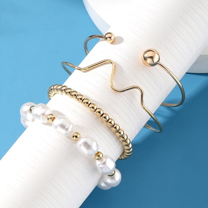 Fashion Punk Curb Cuban Chain Bracelets Set Boho Thick Gold Color