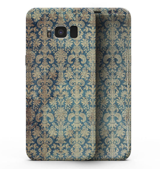 Grungy Blue and Tan Rococo Pattern - Samsung Galaxy S8 Full-Body Skin