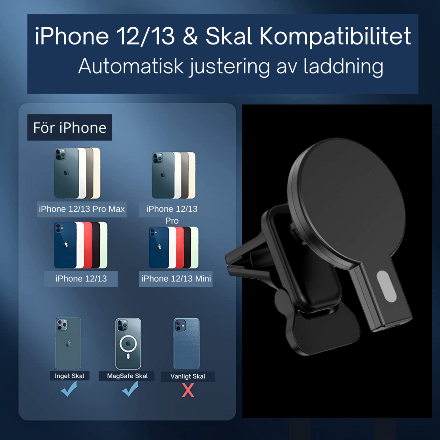 MAGNETISK TRÅDLÖS BIL LADDARE FÖR iPHONE 12/13/14 SERIEN / MAGSAFE