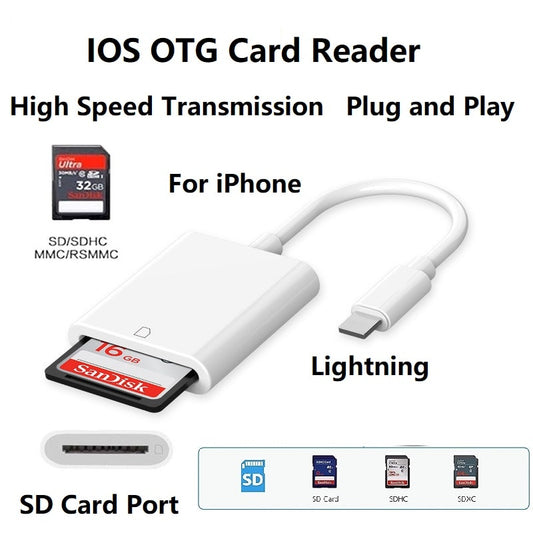 Lighting To SD Card Reader Adapter Lightning SD Card Camera Reader for