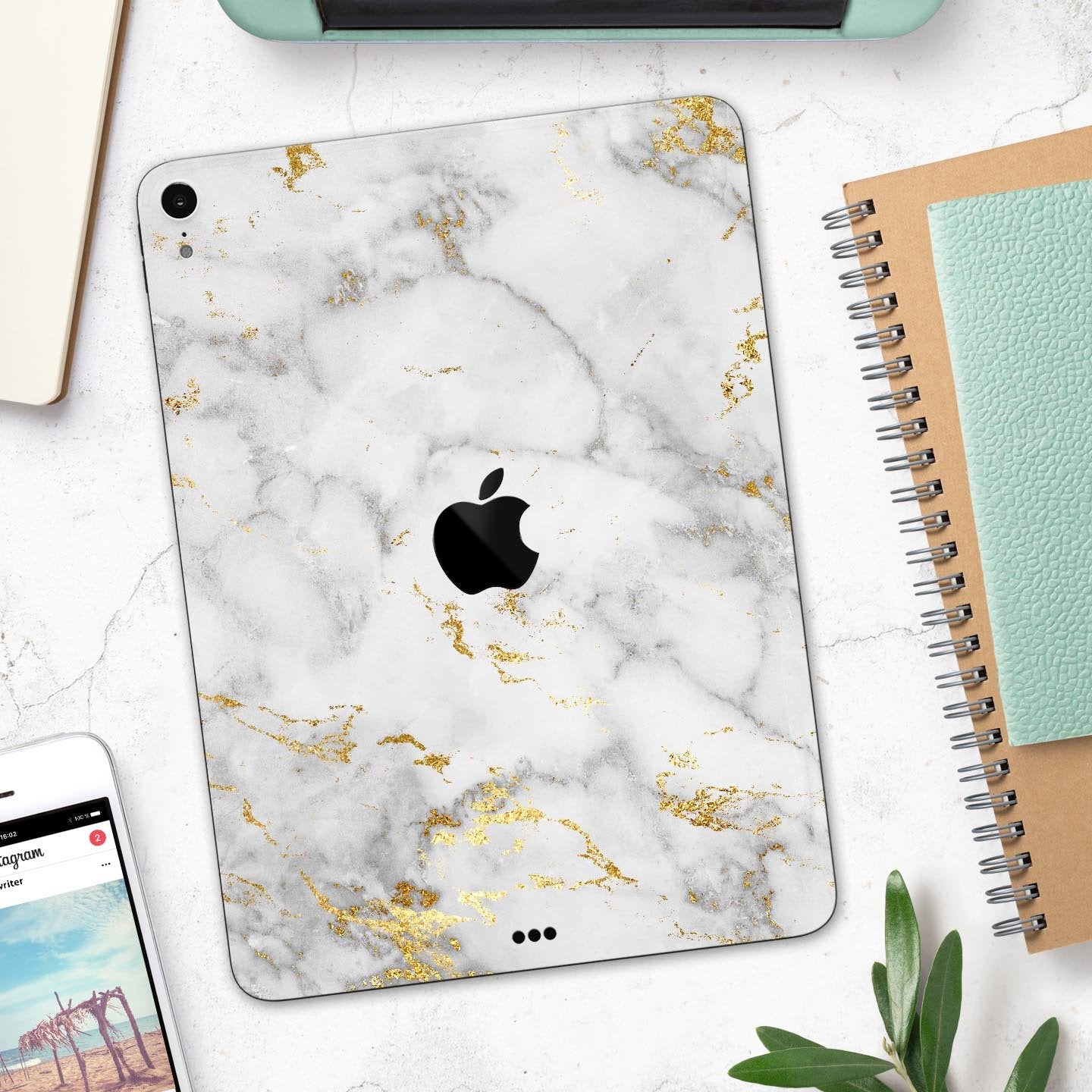 Marble & Digital Gold Foil V3 - Full Body Skin Decal for the Apple