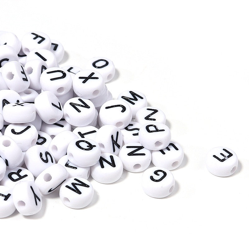 New 100pcs 7mm Letter Beads Oval Shape Acrylic Spacer Loose Beads For