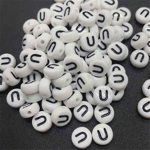 New 100pcs 7mm Letter Beads Oval Shape Acrylic Spacer Loose Beads For