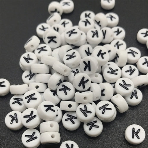 New 100pcs 7mm Letter Beads Oval Shape Acrylic Spacer Loose Beads For