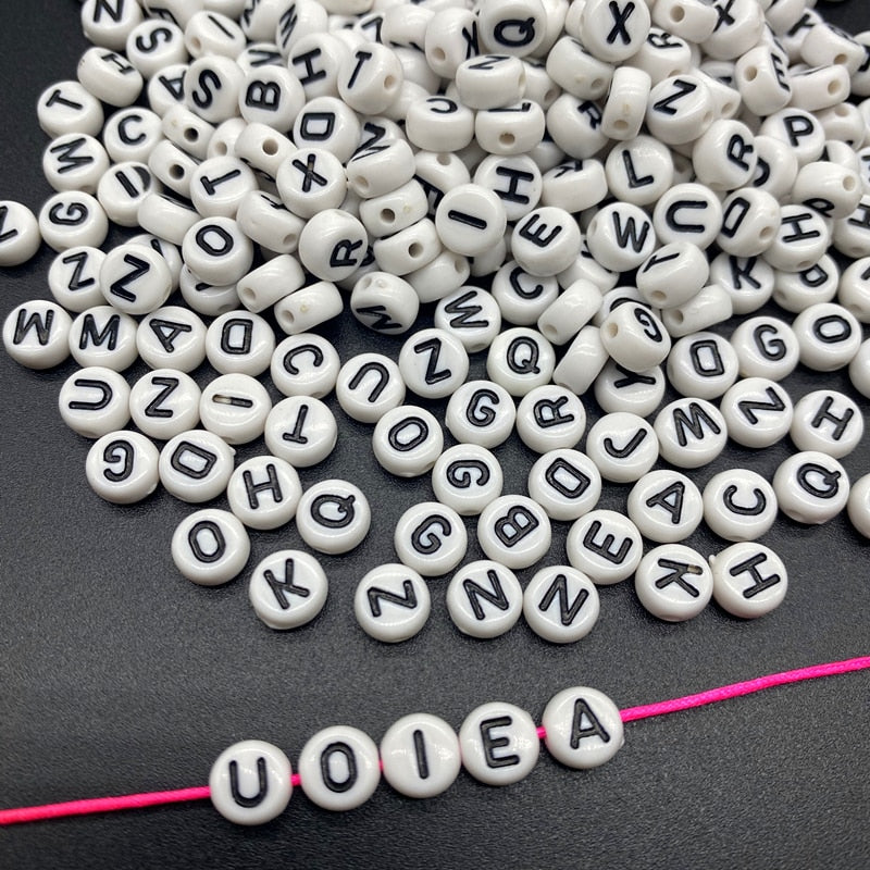 New 100pcs 7mm Letter Beads Oval Shape Acrylic Spacer Loose Beads For