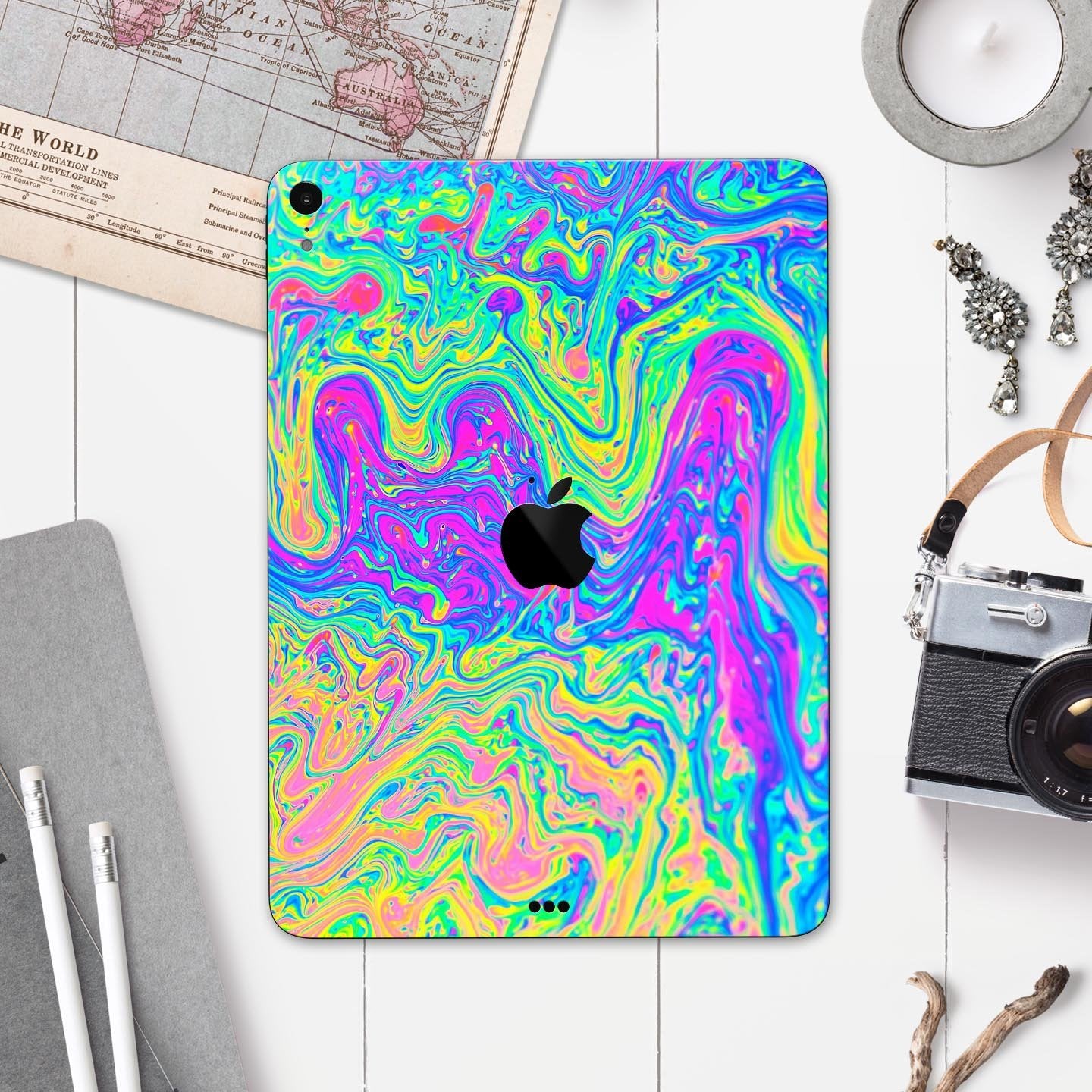 Neon Color Swirls - Full Body Skin Decal for the Apple iPad Pro 12.9",
