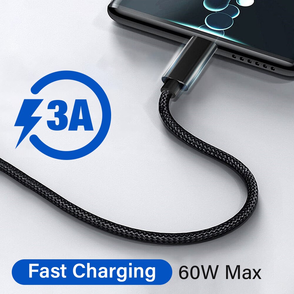 PD 60W/3A Quick Charge 3.0 USB C Fast Cable Type C to USB A Cable for