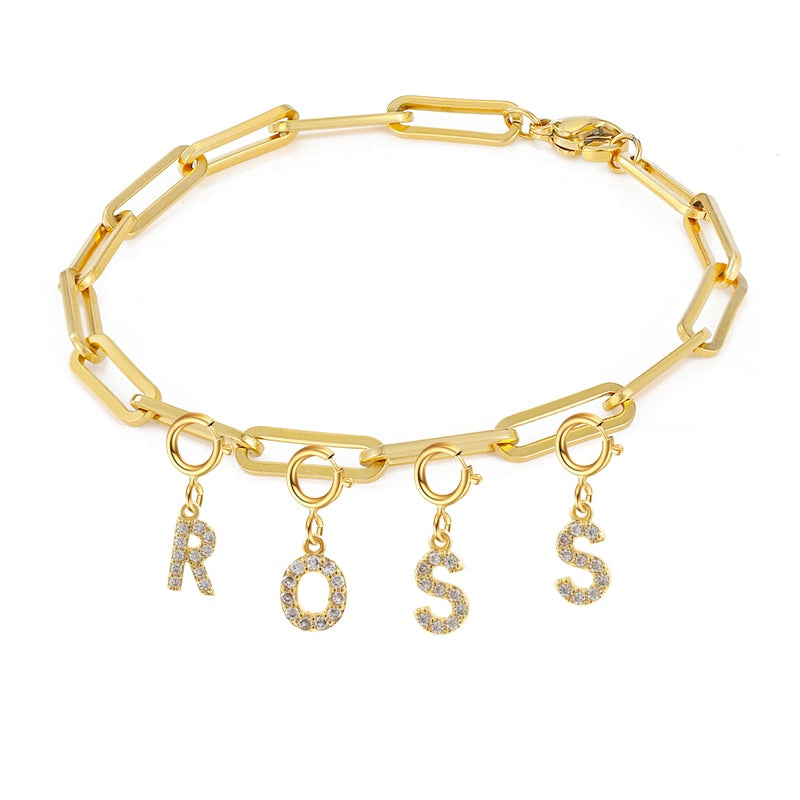 Personalized Bracelet Diy Name Initial Letter Pendant Gold Color