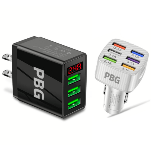 PBG 3 Port LED Voltage Wall Charger and 6 Port Car Charger