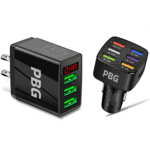 PBG 3 Port LED Voltage Wall Charger and 6 Port Car Charger
