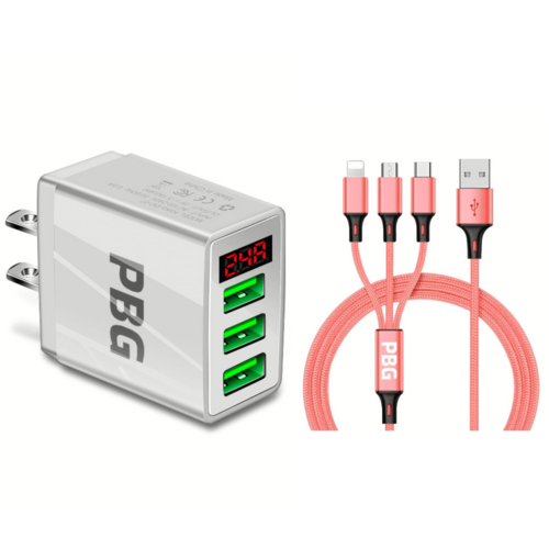 PBG 3 port LED Display Wall Charger and 3 in 1 Cable Bundle