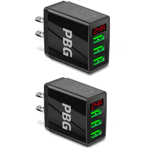 2 PACK PBG 3 Port Wall Charger with LED Voltage Display Charge 3