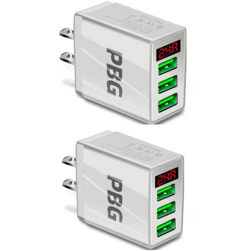 2 PACK PBG 3 Port Wall Charger with LED Voltage Display Charge 3