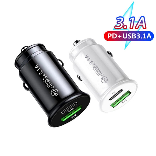 Qc3.0 Car Charger Fast Charging White Black Dual Port Mini Car Phone