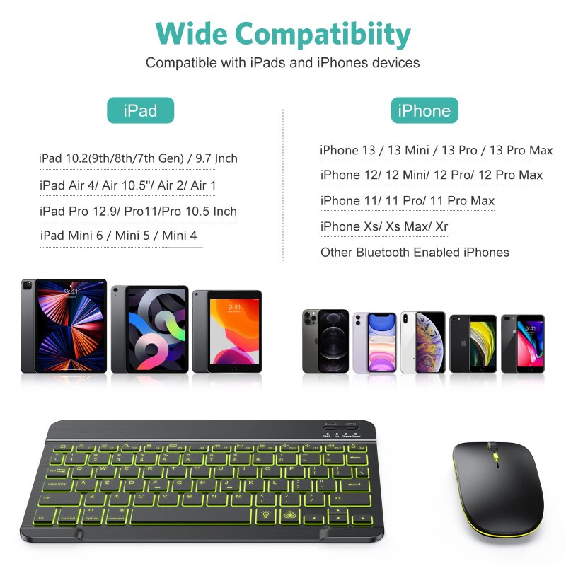 Rechargeable Wireless Bluetooth Keyboard And Mouse Combo For Ipad 9 /