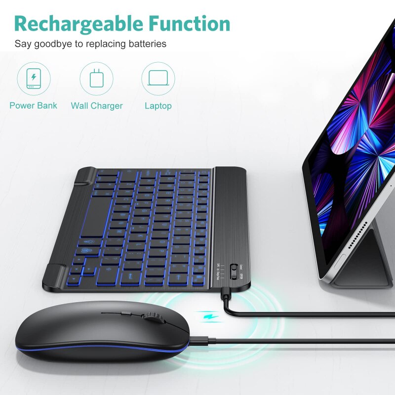 Rechargeable Wireless Bluetooth Keyboard And Mouse Combo For Ipad 9 /