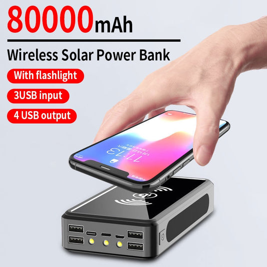 Solar Power Bank 80000mah Wireless External Battery Portable Powerbank