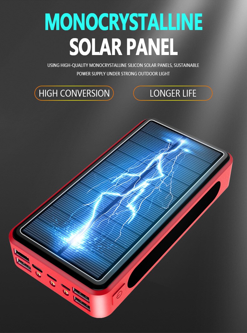 Solar Power Bank 80000mah Wireless External Battery Portable Powerbank