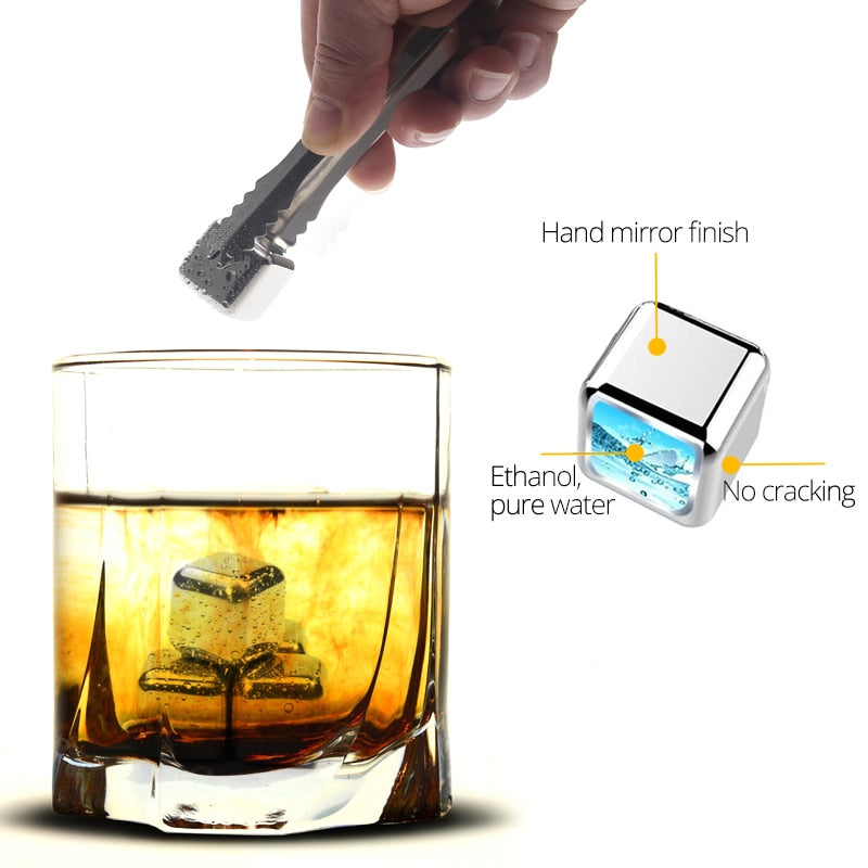 Stainless Steel Ice Cubes, Reusable Chilling Stones for Whiskey Wine,