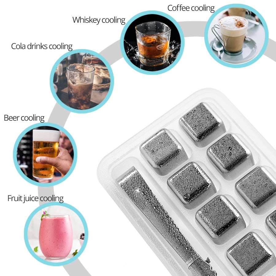 Stainless Steel Ice Cubes, Reusable Chilling Stones for Whiskey Wine,