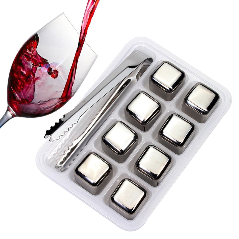 Stainless Steel Ice Cubes, Reusable Chilling Stones for Whiskey Wine,