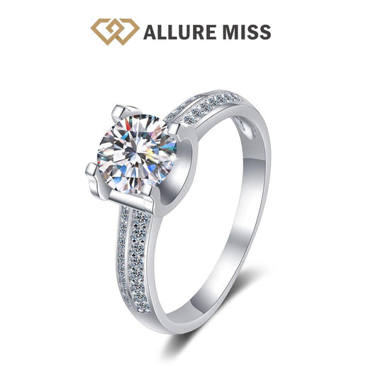 Sterling Silver Moissanite Wedding Ring GRA  Certified Rings for Women