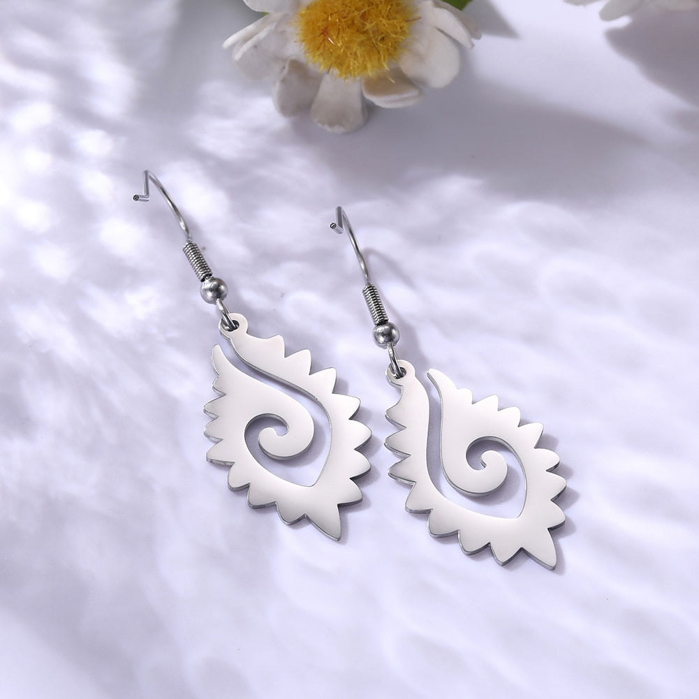 Tribal Flame Totem Pendant Earrings for Women Ethnic Style Stainless