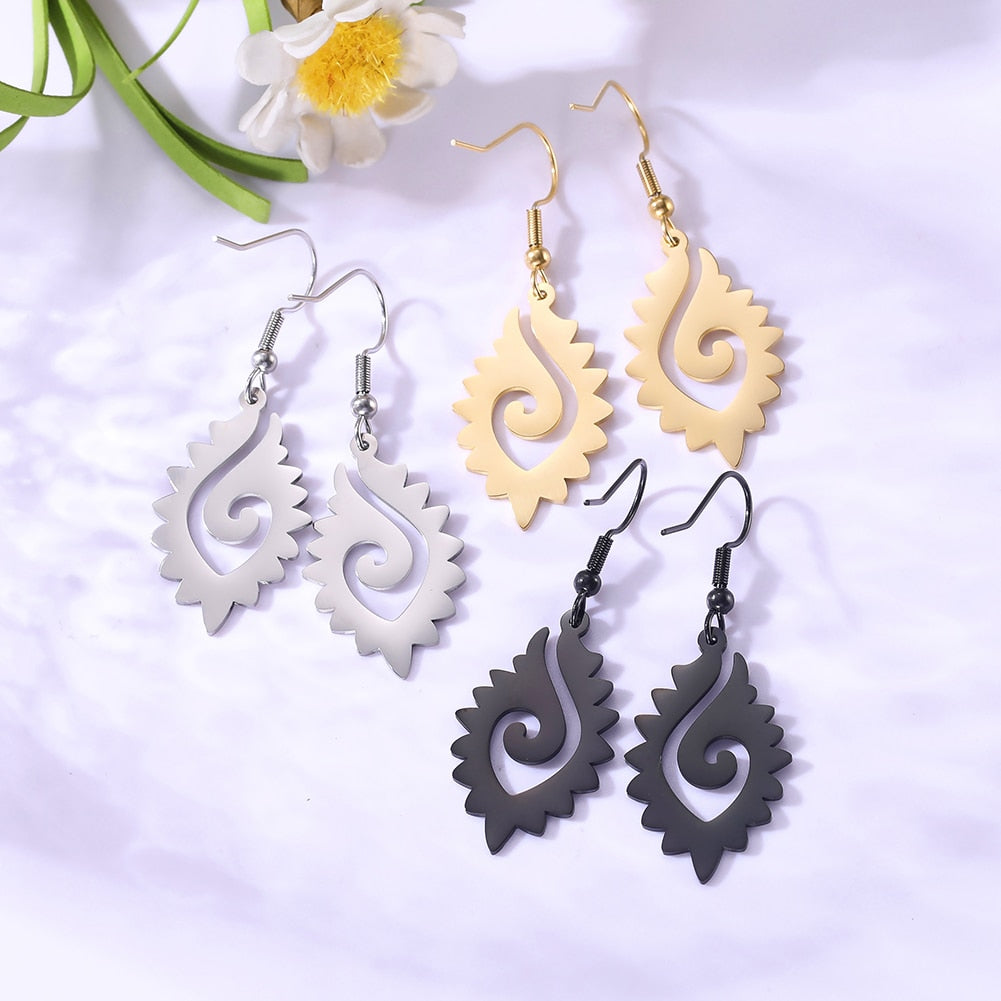 Tribal Flame Totem Pendant Earrings for Women Ethnic Style Stainless